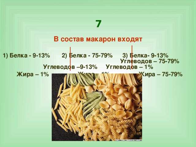 Состав макарон по белкам жирам и углеводам